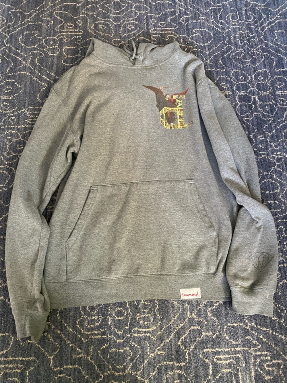 Diamond Supply Co. Gray Hoodie with Distressed Eagle Graphic